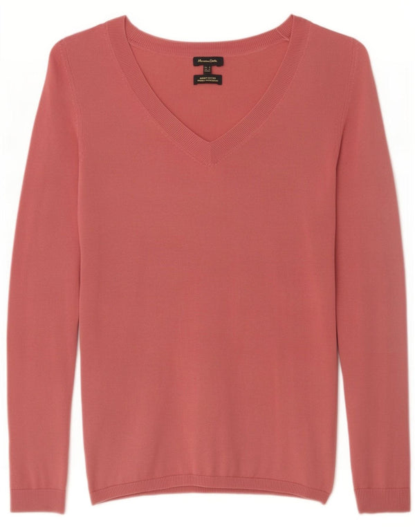 Pulover cu decolteu în V Massimo Dutti pentru femei UK 6 XS bumbac roz