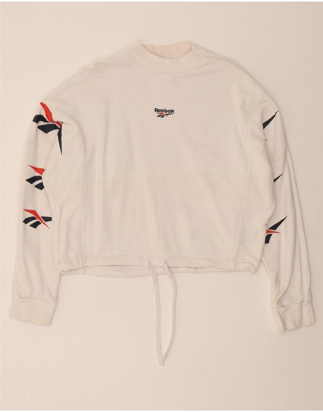 REEBOK Womens Oversized Crop Sweatshirt Jumper UK 16/18 Large Off White Vintage Reebok and Second-Hand Reebok from Messina Hembry 