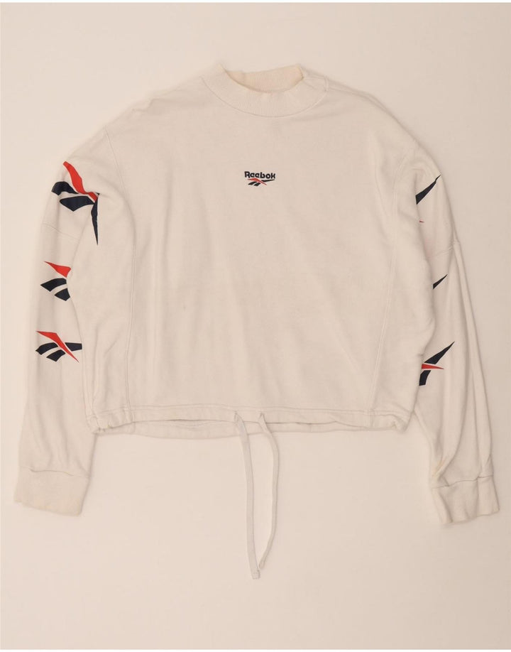 REEBOK Womens Oversized Crop Sweatshirt Jumper UK 16/18 Large Off White Vintage Reebok and Second-Hand Reebok from Messina Hembry 