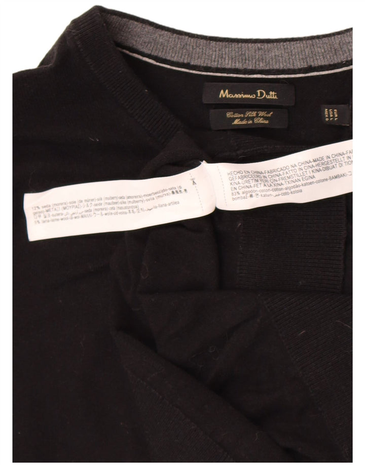 Pulover Massimo Dutti pentru bărbați cu gât roșu, bumbac mare, negru