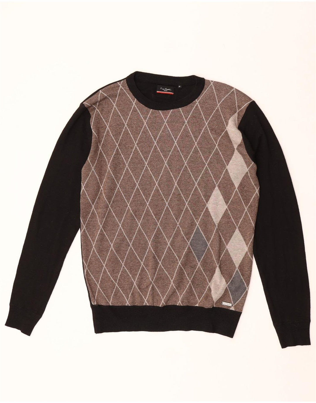 Pulover pentru bărbați Pierre Cardin cu gât crew pulover mediu negru Argyle/Diamond