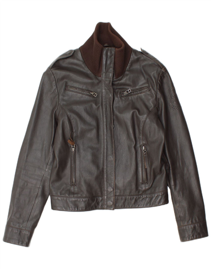 Jachetă de piele vintage pentru femei UK 12 piele maro medie