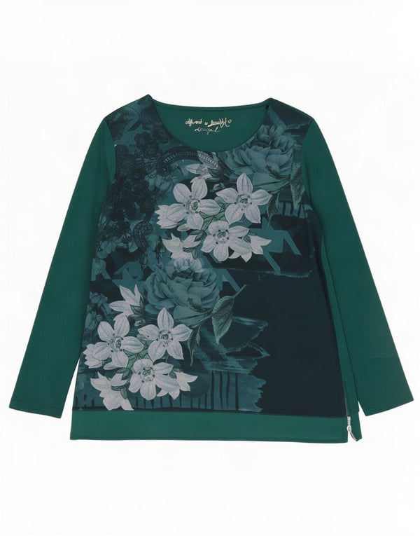 Top grafic pentru femei Desigual cu mânecă lungă UK 18 XL Verde Floral