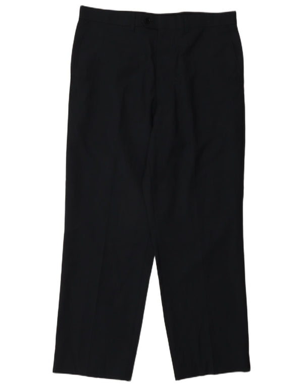 Marks & Spencer Mens Straight Casual Trousers W34 L29 Navy Blue Wool