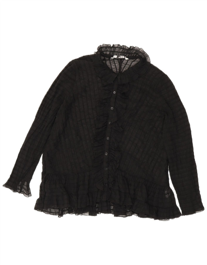 Bluză cămașă cu volane în față pentru femei Zara UK 14 Medium Black