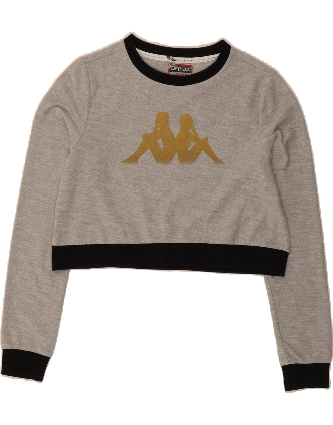 KAPPA Womens Graphic Crop Sweatshirt Jumper UK 10 Small Grey Vintage Kappa and Second-Hand Kappa from Messina Hembry 