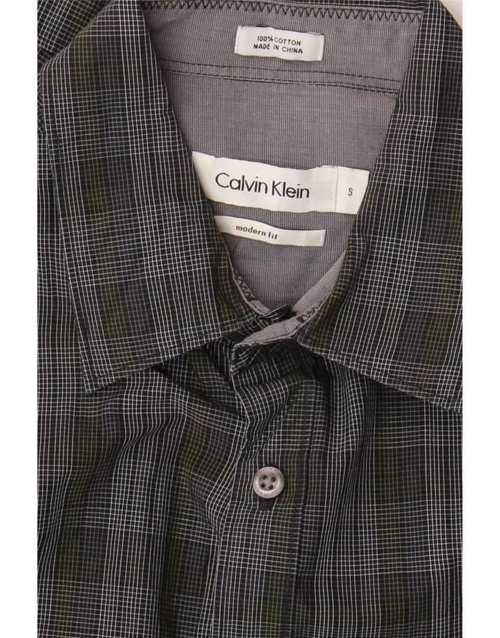 Cămașă pentru bărbați Calvin Klein Modern Fit, bumbac cu carouri mici, gri
