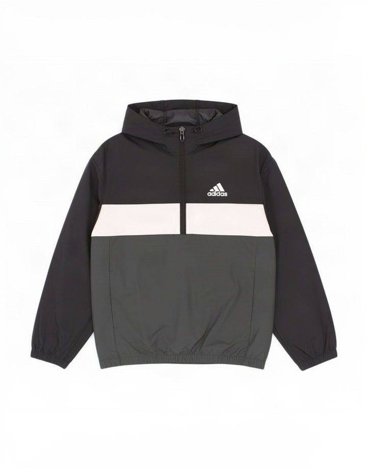 Jachetă de ploaie pulover cu glugă pentru băieți Adidas 7-8 ani, negru, color block
