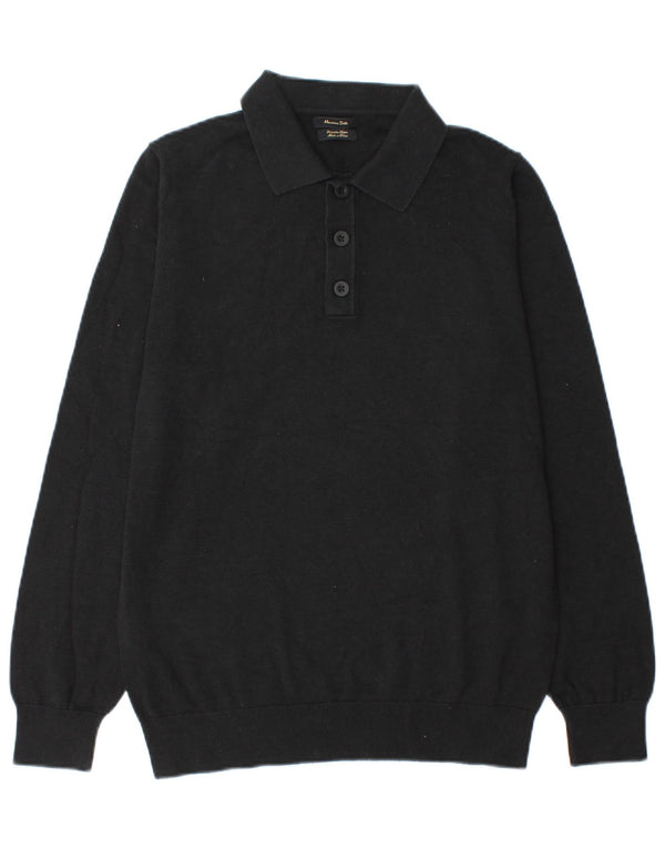 Pulover Massimo Dutti pentru bărbați cu gât polo, bumbac mediu negru