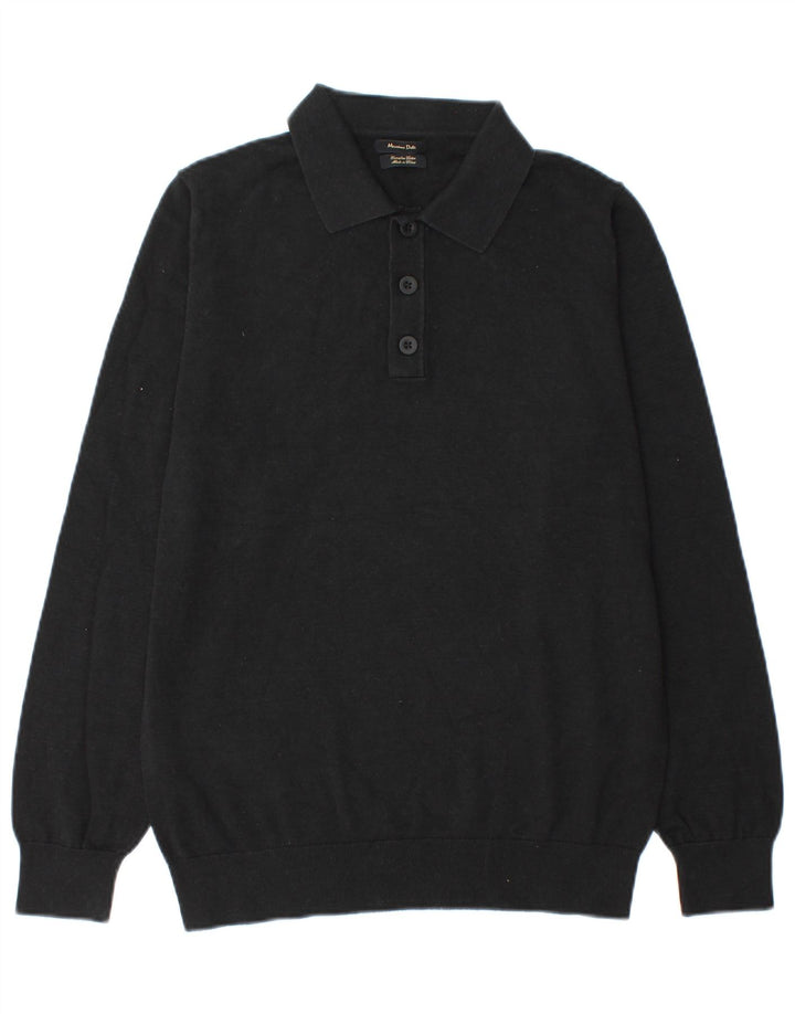 Pulover Massimo Dutti pentru bărbați cu gât polo, bumbac mediu negru