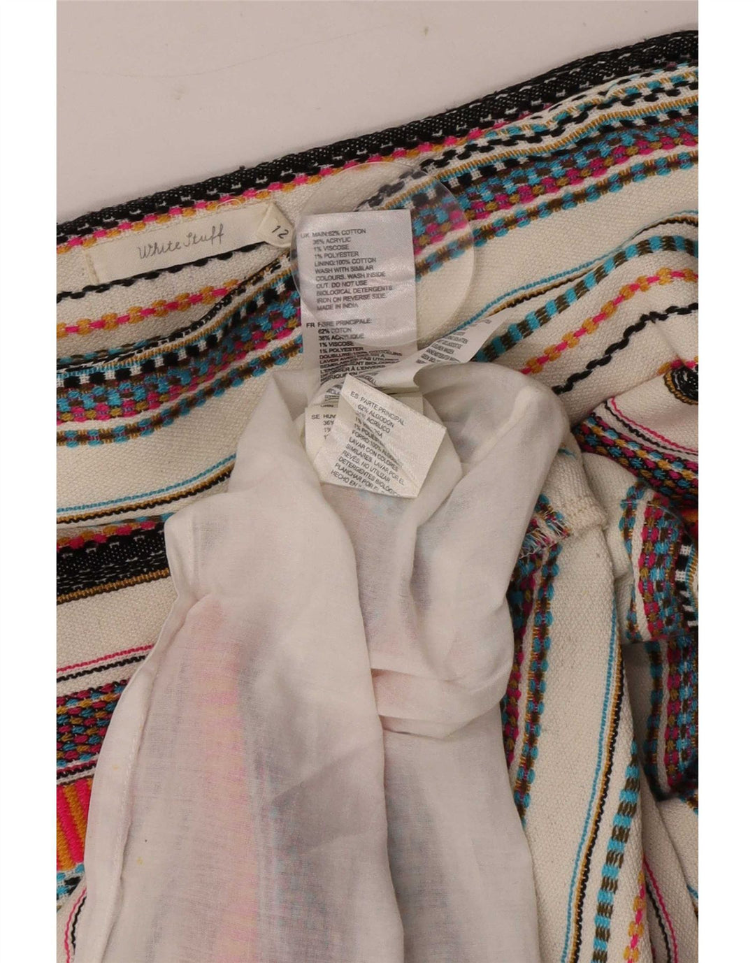 Fusta mini pentru femei White Stuff UK 12 Medium W32 Bumbac cu dungi multicolore