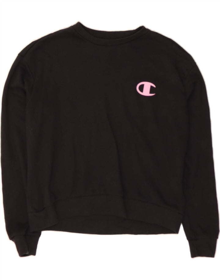 CHAMPION Womens Crop Sweatshirt Jumper UK 14 Medium Black Cotton Vintage Champion and Second-Hand Champion from Messina Hembry 