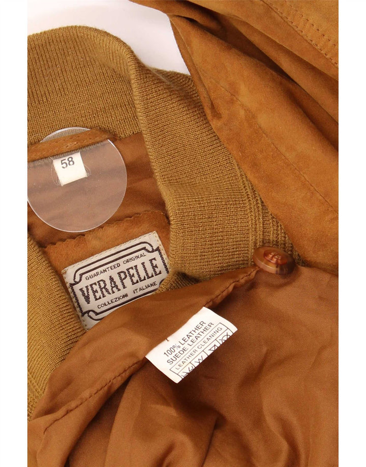 Bomber vintage pentru bărbați din piele intoarsa IT 58 4XL maro piele retro