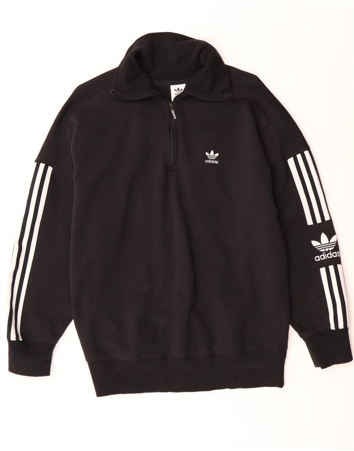 Pulover pentru femei ADIDAS, cu fermoar supradimensionat, cu gât, UK 16, mare, negru