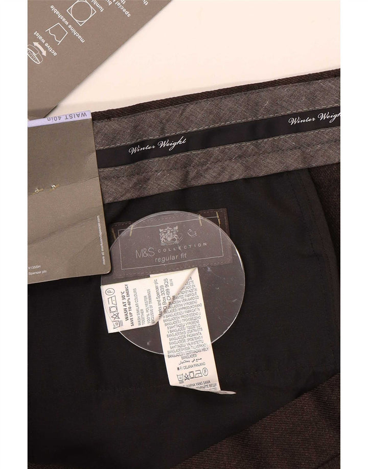 Pantaloni de costum pentru bărbați Marks & Spencer, cu ajustare normală, L40 L31, poliester maro