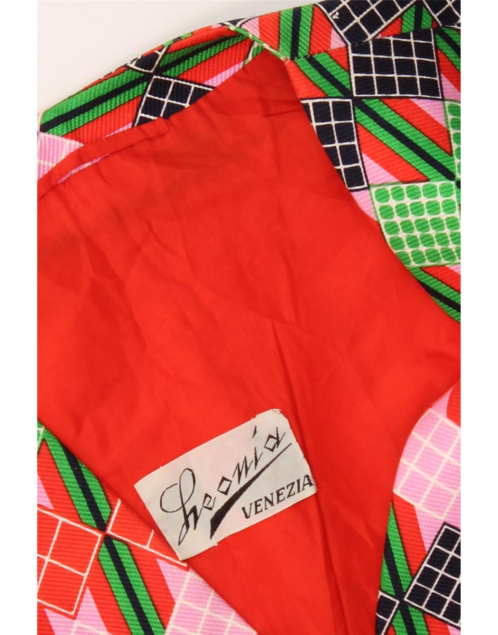 Jachetă vintage pentru femei cu 4 nasturi, UK 12, medie, multicoloră, geometrică