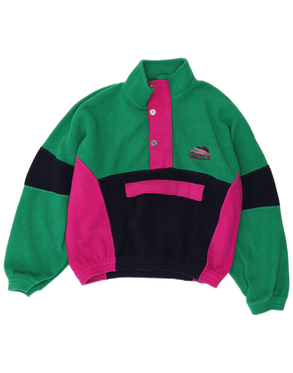 Pulover pentru femei Gazelle, cu gât cu nasturi, fleece UK 22 2XL, verde, color block
