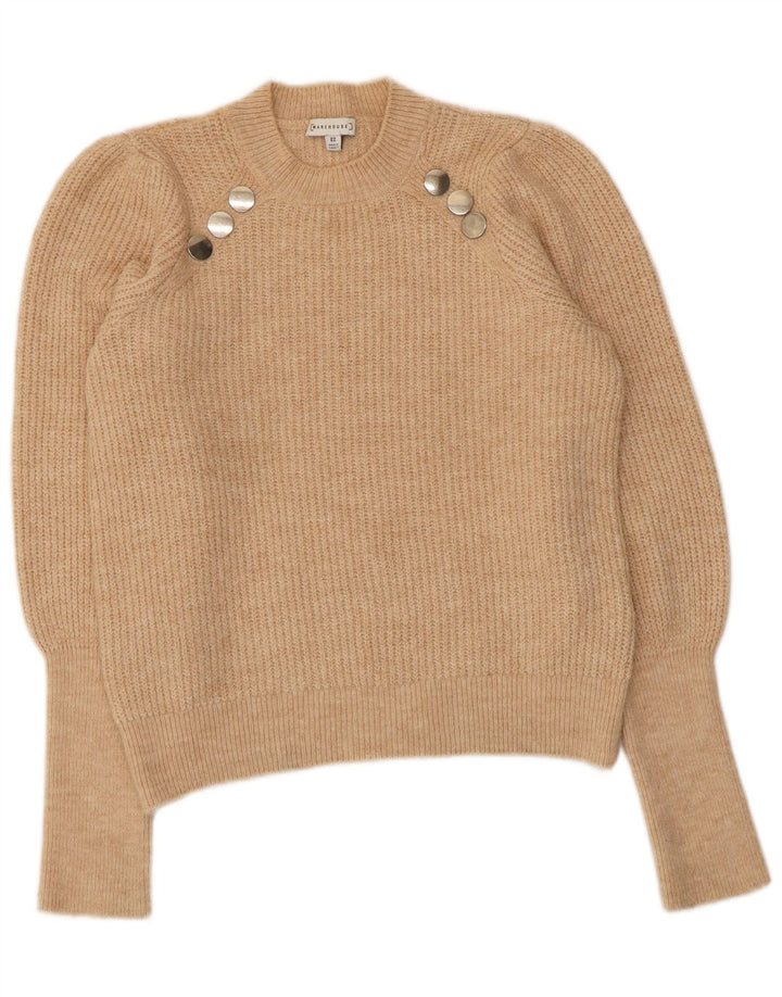 Pulover pentru femei WAREHOUSE cu decolteu rotund UK 12 Medium Bej Acrilic