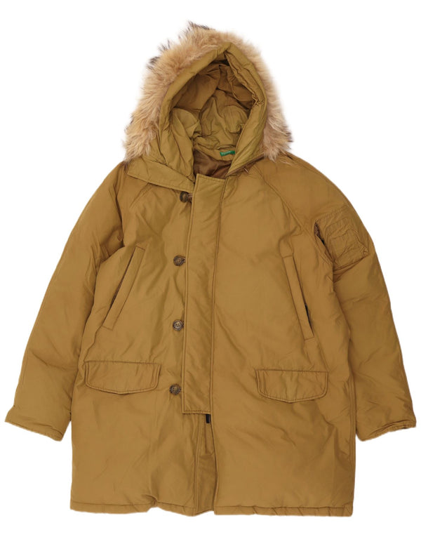 Jachetă parka cu glugă pentru bărbați Benetton UK 42 XL bumbac kaki iarnă