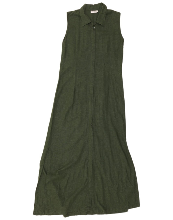 Rochie cămașă maxi fără mâneci vintage pentru femei UK 10 Mic verde in