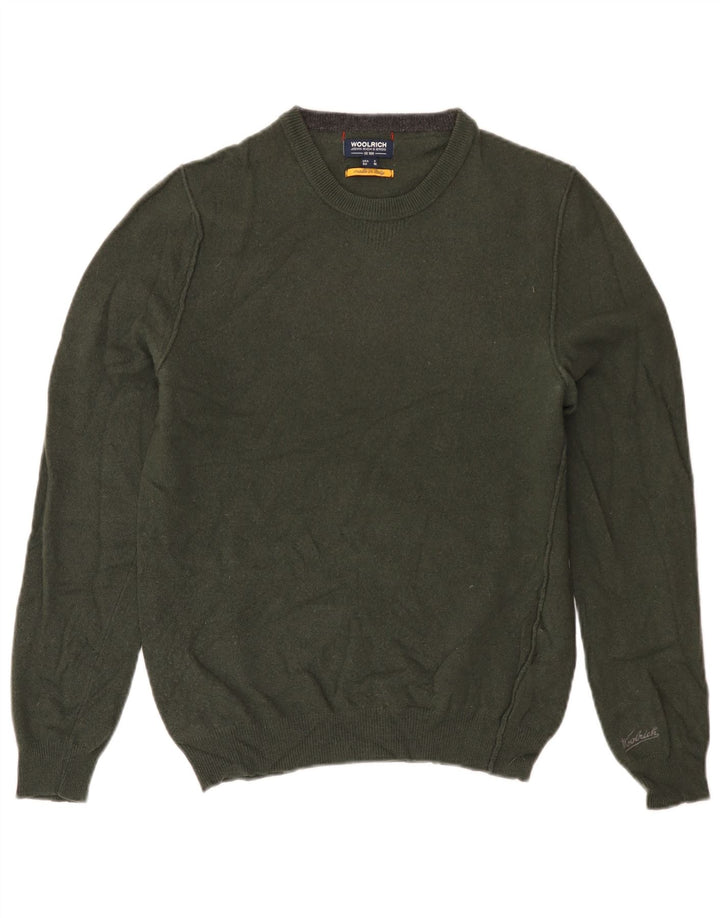 WOOLRICH Pulover pentru damă cu gât crew pulover UK 14 Medium Khaki Lână