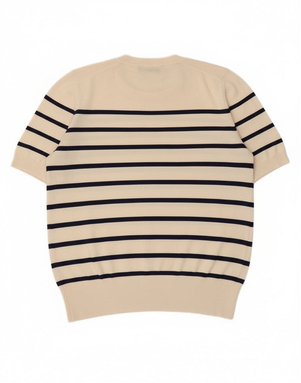 Zara Womens Crew Neck Jumper Sweater UK 14 Large Off White Striped