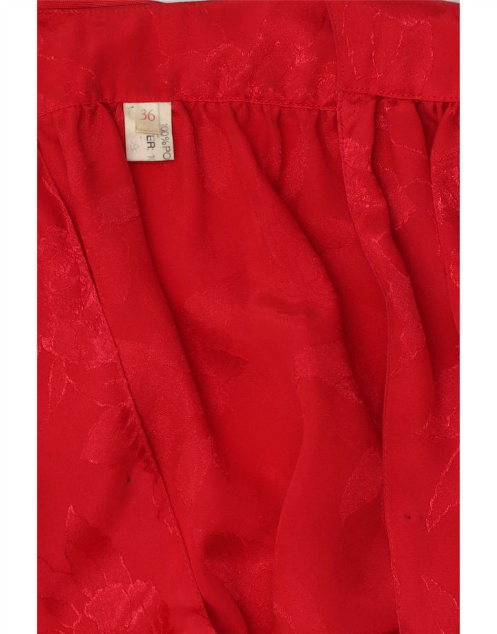 Bluză Vintage pentru femei cu mâneci 3/4 de top EU 36 Poliester Floral Roșu Mic