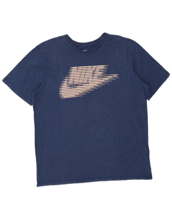 Tricou grafic Nike pentru bărbați, cu croială atletică, top XL, bumbac, albastru