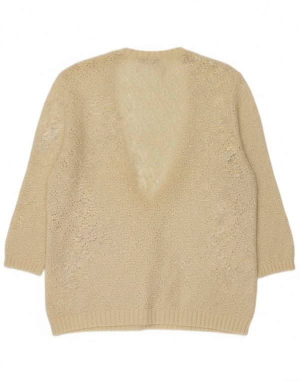 Pulover Vintage pentru femei cardigan cu mâneci 3/4 IT 44 Medium Bej Viscoză