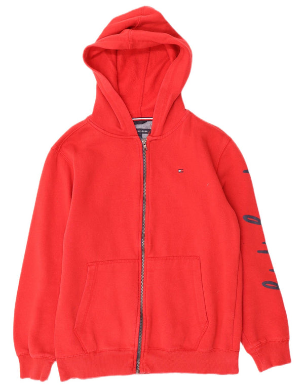 Tommy Hilfiger Pulover cu capota cu fermoar grafic pentru băieți 15-16 ani, mare, roșu, bumbac