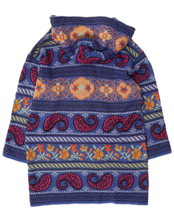 Pulover cardigan cu glugă cu paragate vintage pentru femei UK 16 Large Blue Paisley