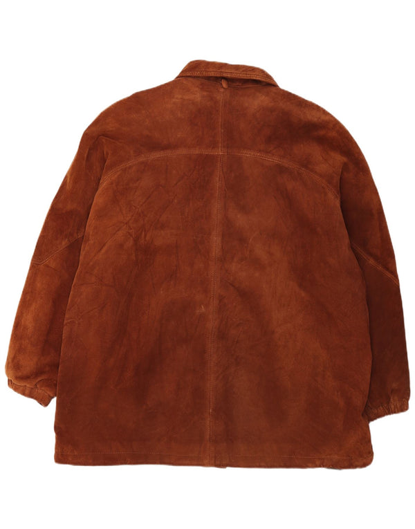 Palton supradimensionat din piele intoarsa pentru femei Michel IT 50 XL din piele maro