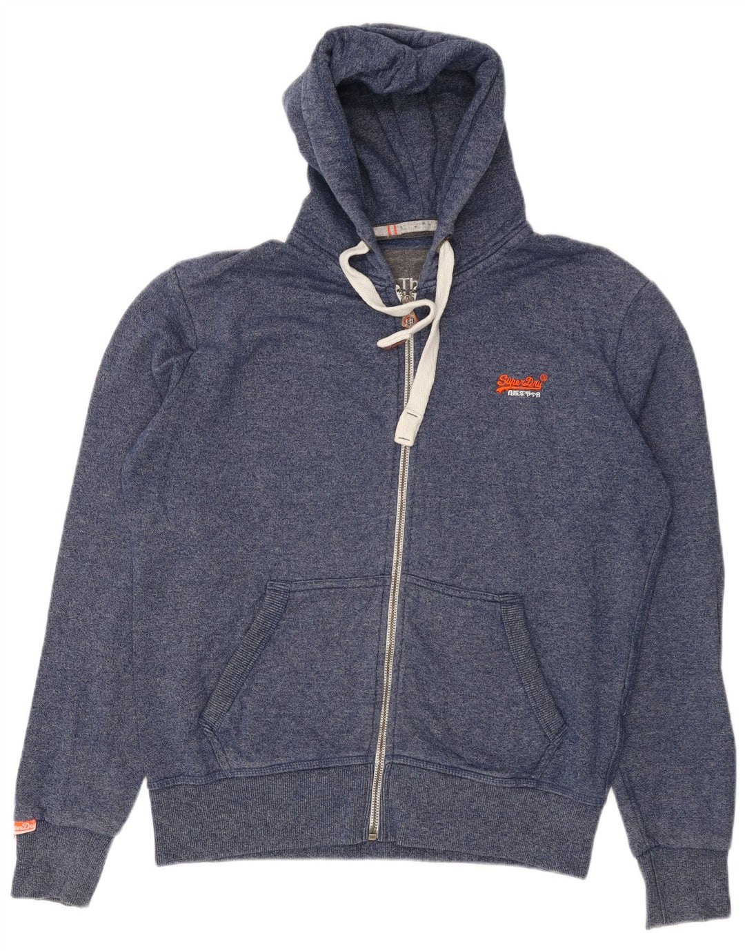SUPERDRY Pulover cu capota cu fermoar pentru bărbați, XL, albastru bleumarin, bumbac cu pete