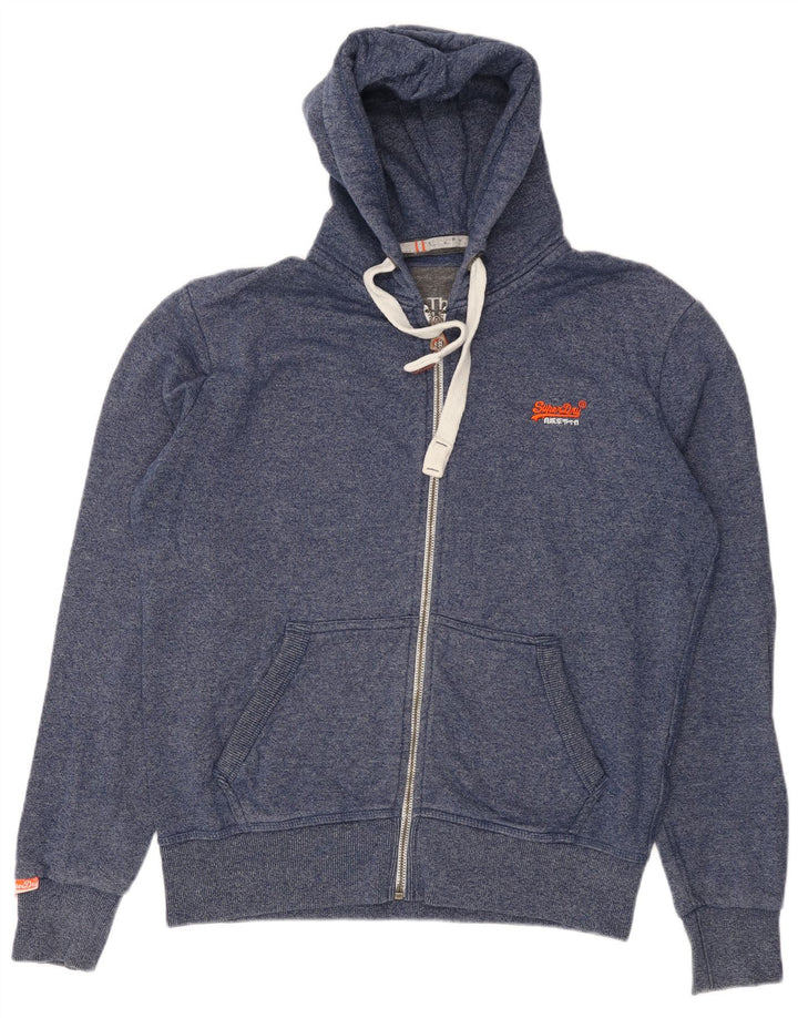 SUPERDRY Pulover cu capota cu fermoar pentru bărbați, XL, albastru bleumarin, bumbac cu pete