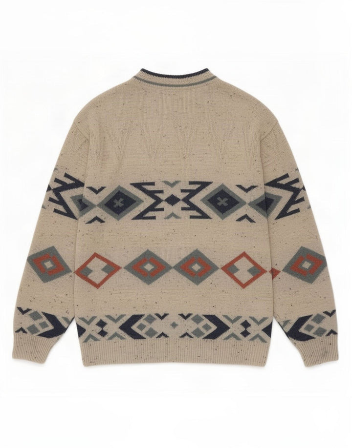 Pulover pentru bărbați Marks & Spencer cu gât crew pulover mediu bej geometric