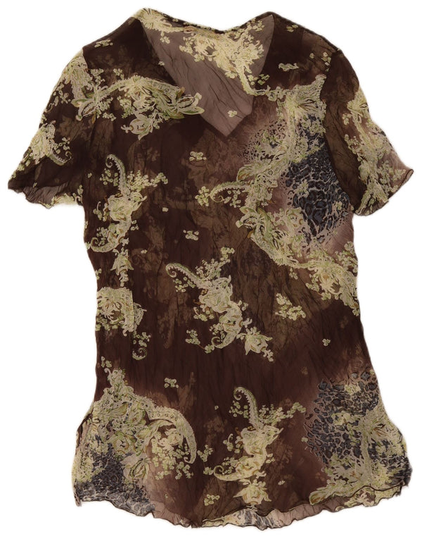 Rochie tunică vintage cu mâneci scurte pentru femei UK 14 Medium Brown Floral