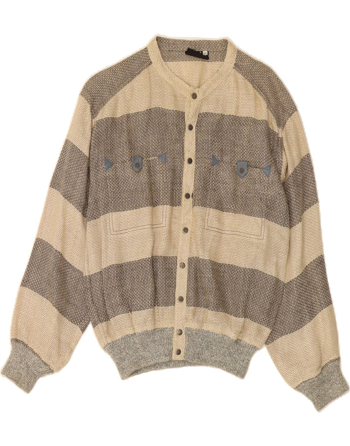 DE PLETRL Mens Cardigan Sweater IT 46 Small Beige Striped Linen Vintage De Pletrl and Second-Hand De Pletrl from Messina Hembry 