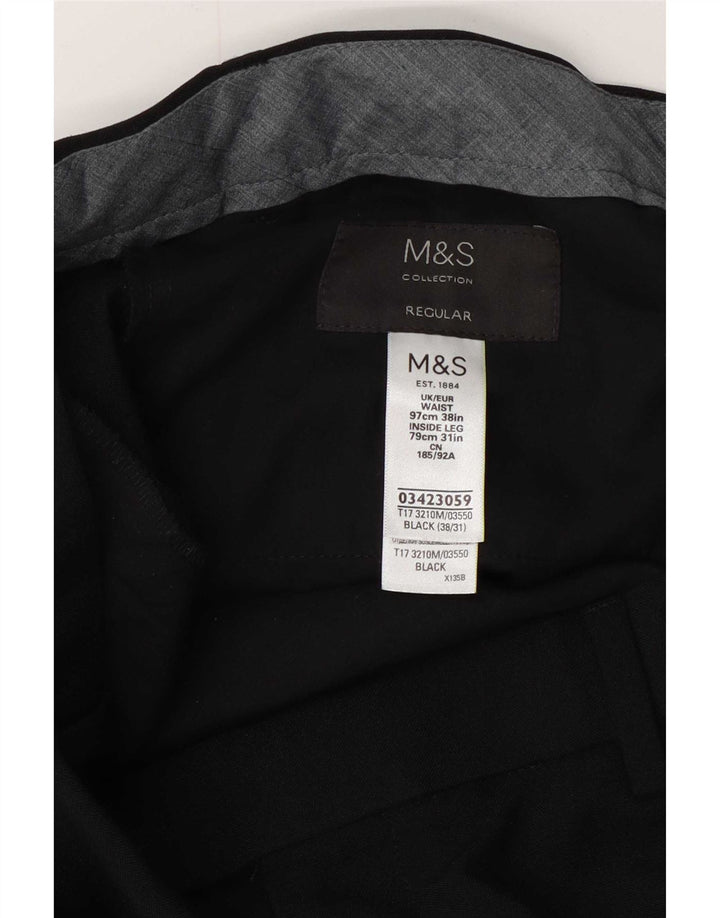 Pantaloni de costum obișnuiți pentru bărbați Marks & Spencer L38 L31 Poliester negru