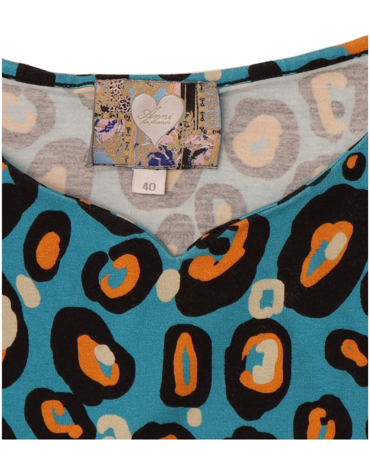 VINTAGE Bluză Femei Top EU 40 Medium Blue Animal Print Bumbac