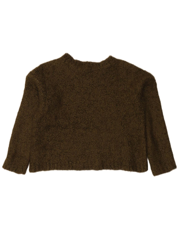 Topshop Womens Crop Boat Neck Jumper Sweater UK 10 Small Khaki Acrylic