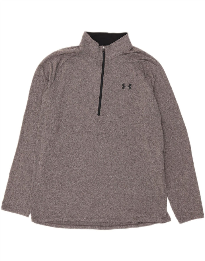 Top de trening Under Armour pentru bărbați Heat Gear, cu fermoar și gât, XL, gri