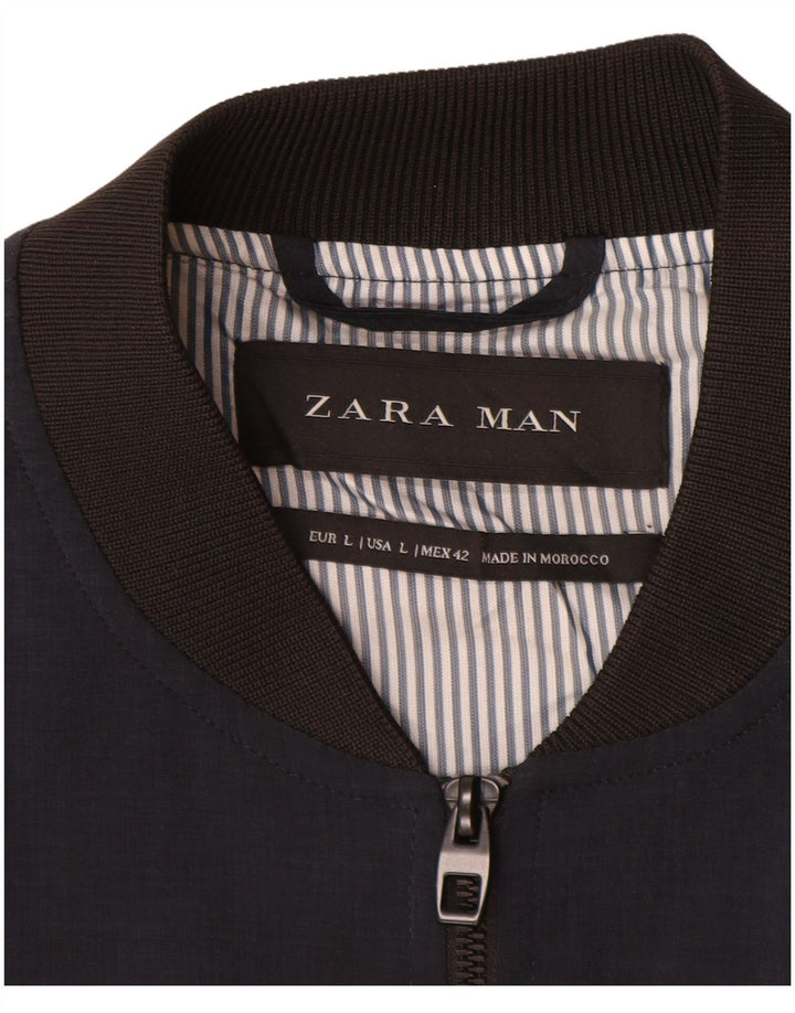 Bomber pentru bărbați Zara UK 40 mare, albastru, poliester