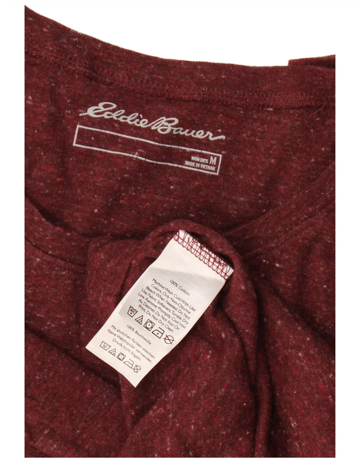 EDDIE BAUER Top pentru femei cu mânecă lungă UK 12 mediu burgundy bumbac cu pete