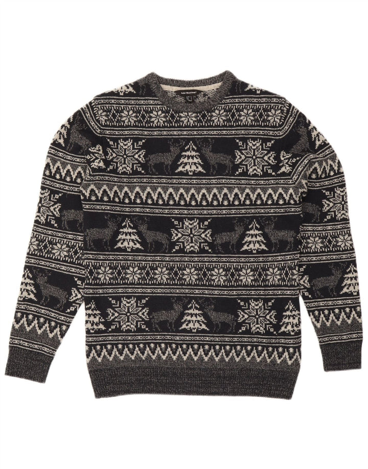 Pulover pentru bărbați Cedarwood State cu decolteu rotund, gri mediu, Fair Isle