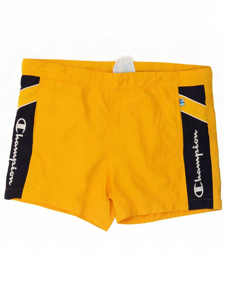 Pantaloni scurți de înot grafic pentru bărbați Champion, din poliester color block, galben mediu