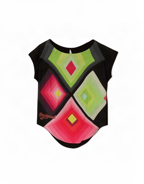 Bluză fără mâneci cu grafică Desigual pentru femei UK 14 Medium Black Geometric