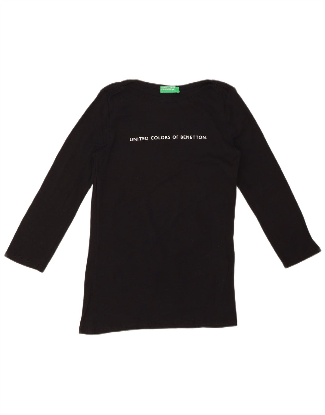BENETTON Top grafic pentru femei cu mâneci 3/4 UK 8 Small Black
