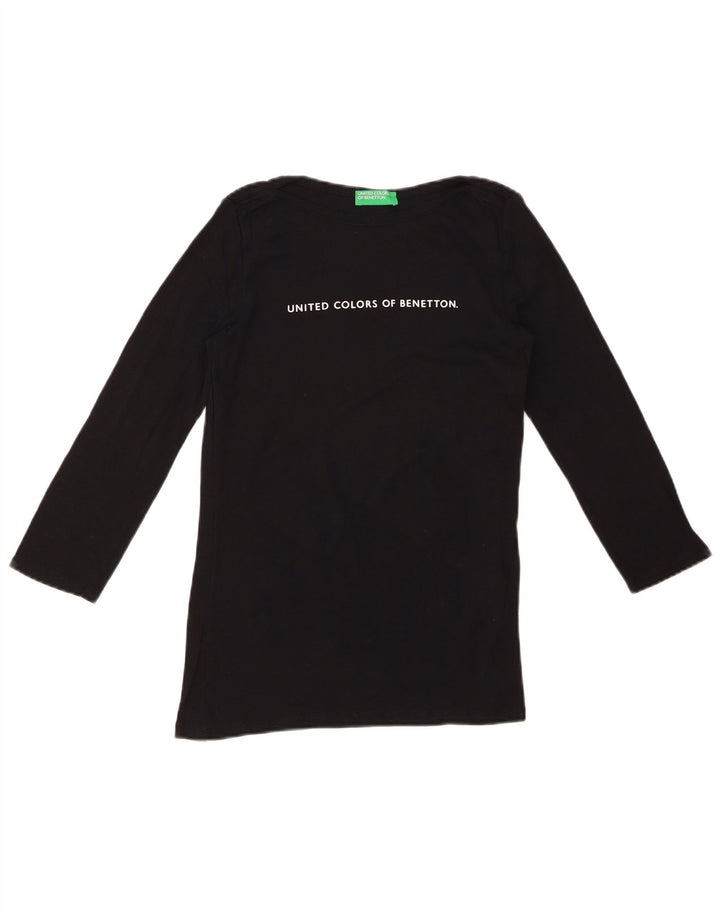 BENETTON Top grafic pentru femei cu mâneci 3/4 UK 8 Small Black