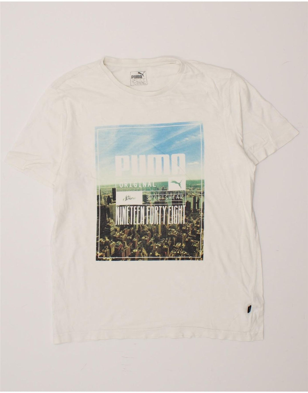 PUMA Mens Graphic T-Shirt Top Medium White Cotton Vintage Puma and Second-Hand Puma from Messina Hembry 