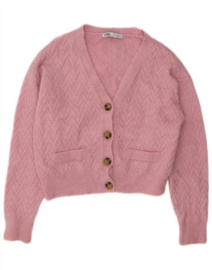 Pulover cardigan pentru femei ZARA UK 14 Medium Pink Chevron Acrylic
